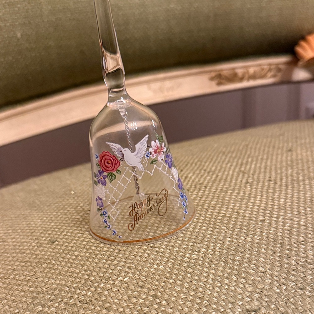 Fenton happy anniversary Bell with Floral and Dove Design